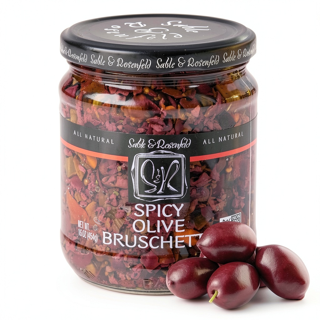 Sable and Rosenfeld Olive Spread jar with olives and peppers visible