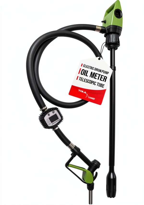 TERA PUMP Plug In Electric 55 Gallon Drum Pump, 7.1 GPM, 110V AC, Telescopic Tube, Flow Meter - 55 Gallon Drum Pump to 275 Gallon IBC Totes - For Engine Oil, Hydraulic Fluid, Diesel, Kerosene-0