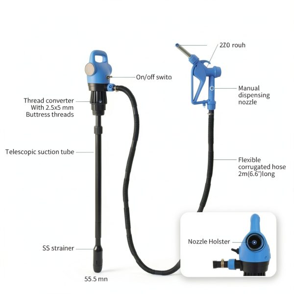 Electric Drum Pump 120V/12V DC, 55 Gallon, Built-in 2-Inch Bung-4